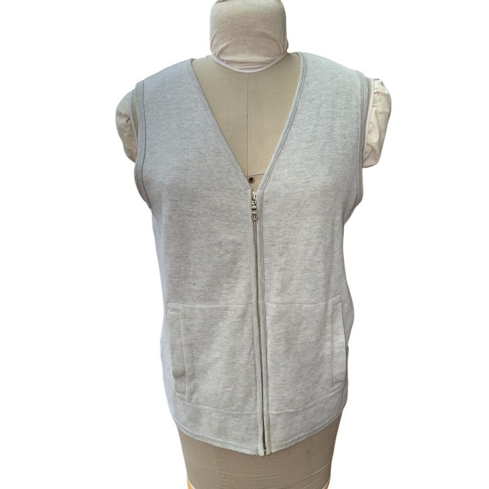 Adrienne Vittadini Women’s Full Zip Vest Gray Sz. L Comfortable Cozy Packable